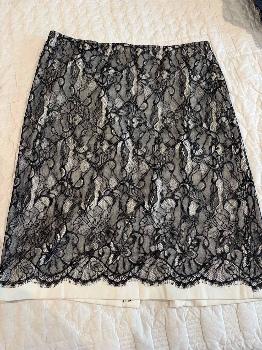 Ann Taylor Black Lace Pencil Skirt with Cream Lining